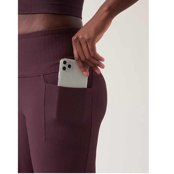 Athleta Maroon Color Salutation Stash Rib Flare At Pull On Pants Small - Picture 9 of 14
